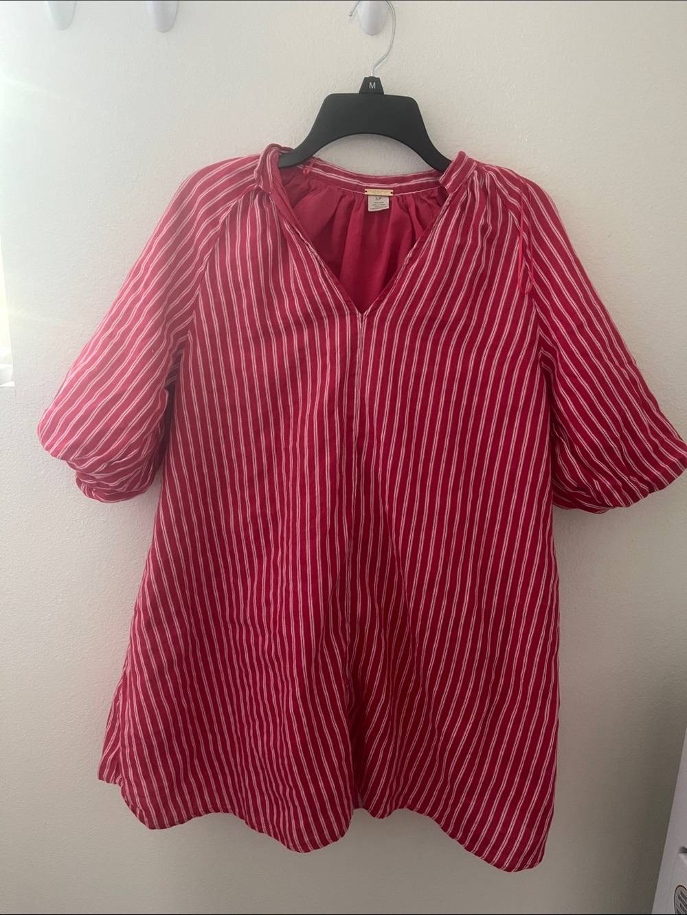 Relaxed Red Stripe Dress with Split V-Neck